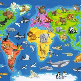 Puzzle tip rama harta lumii cu animale 30 piese